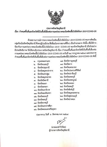 ประกาศจังหวัดอุทัยธานี เรื่องกำหนดพื้นที่เสี่ยงต่อการแพร่ระบาดของโรคติดเชื้อไวรัสโคโรนา 2019